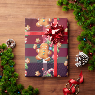 Papier Cadeau Cookies de pain d'épice de Noël Carreaux de Fêtes