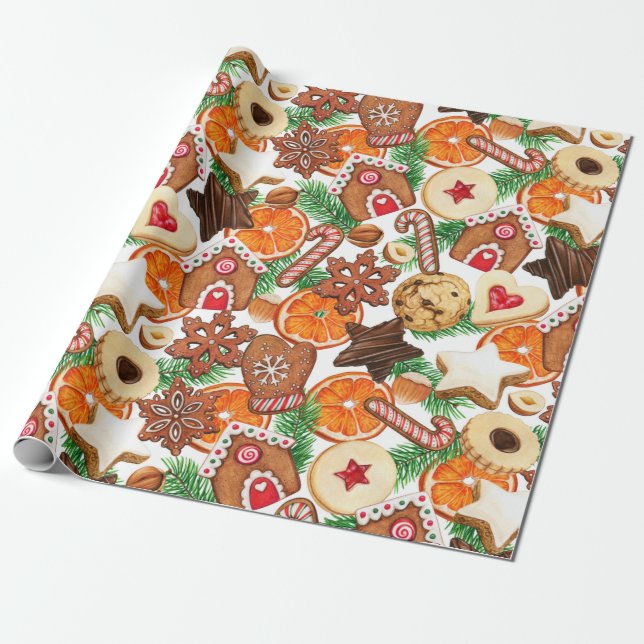 Papier Cadeau Cookies et bonbons de Noël aux épices orange (Déroulé)