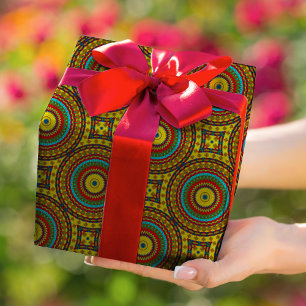 Papier Cadeau Cool bleu rouge jaune rétro géométrique ethnique T