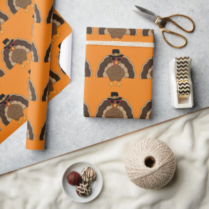 Papier Cadeau Cool Fun Turkey Thanksgiving motif en orange
