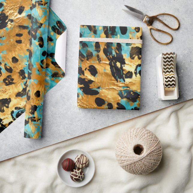 Papier Cadeau Cool Gold Aqua Leopard (Artisanat)
