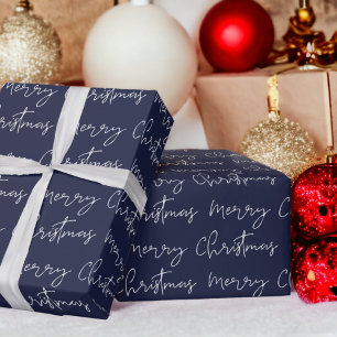 Papier Cadeau Cool Joyeux script de Noël police motif bleu