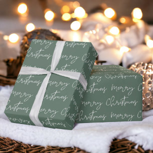 Papier Cadeau Cool Joyeux script de Noël police motif vert