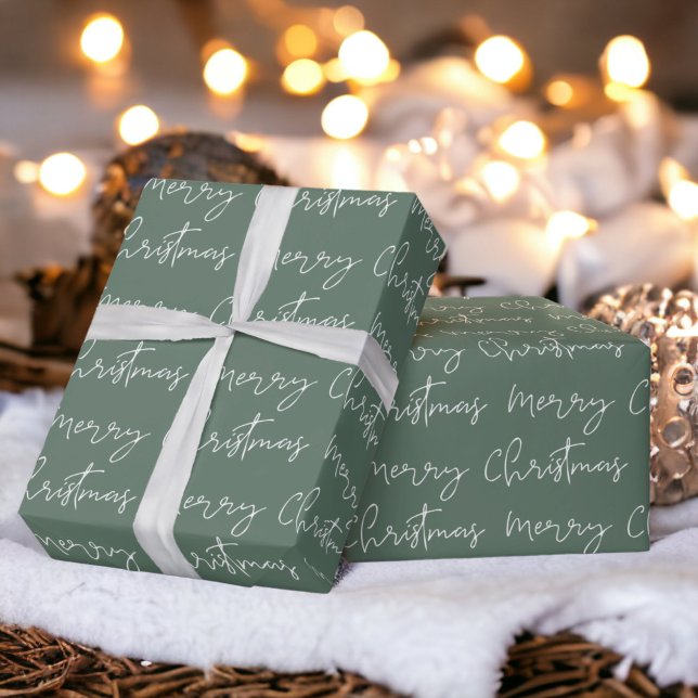 Papier Cadeau Cool Joyeux script de Noël police motif vert (Cool Merry Christmas script font green pattern Wrapping Paper)