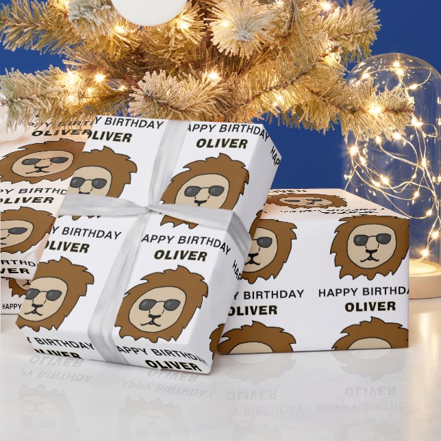 Papier Cadeau Cool Lion Head Motif Animal Anniversaire (Vacances)