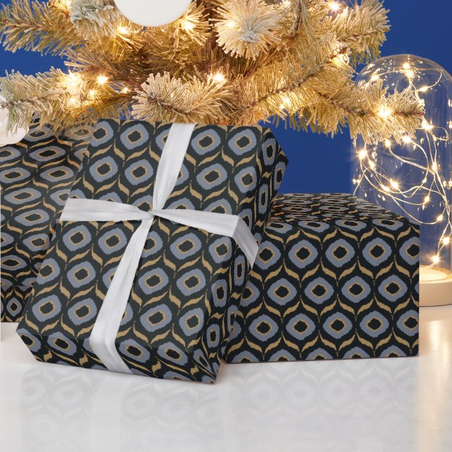 Papier Cadeau Cool masculin noir gris or ikat motif tribal (Vacances)