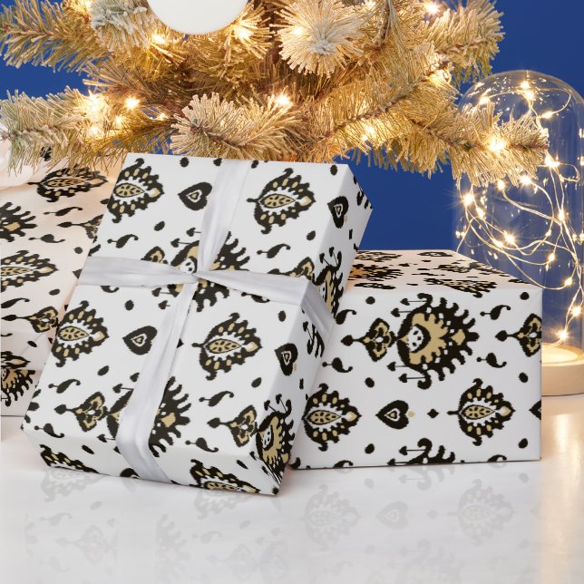Papier Cadeau Cool neutre noir blanc beige motif tribal ikat (Vacances)