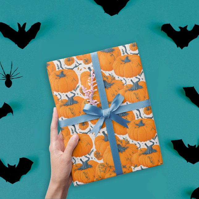 Papier Cadeau Cool Orange Citrouille mignon Motif Halloween (Créateur téléchargé)