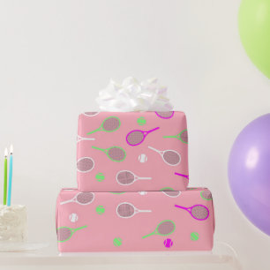 Papier Cadeau Cool Pastel Pink Retro Racquets de Tennis Motif