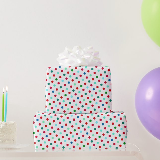Papier Cadeau Cool Rouge Bleu Vert et Turquoise Polka Dot Motif (Cadeaux de fête)