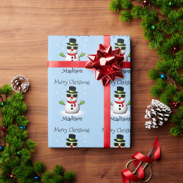 Papier Cadeau Cool Snowman Joyeux Noël hiver Nom personnalisé (Cadeau de vacances)
