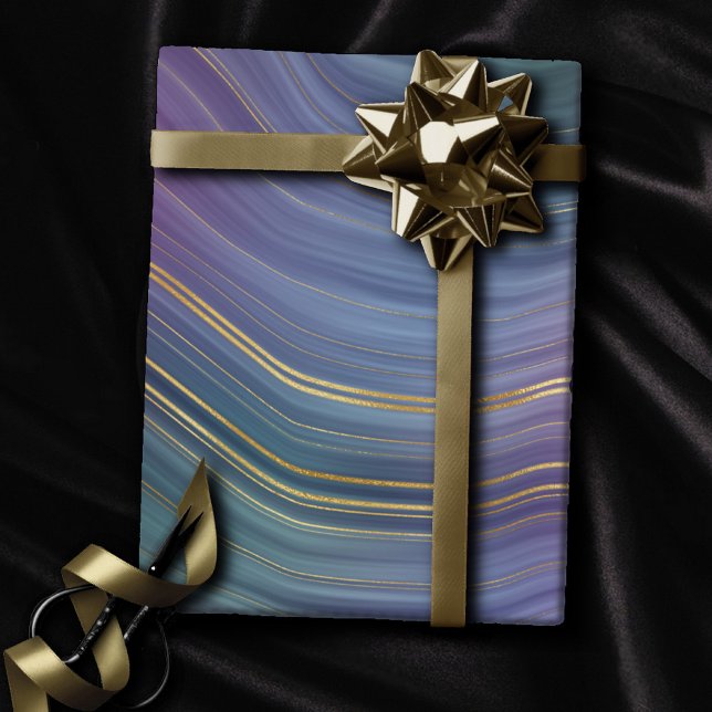 Papier Cadeau Cool Strata | Belle Agate bleu violet et or (Créateur téléchargé)