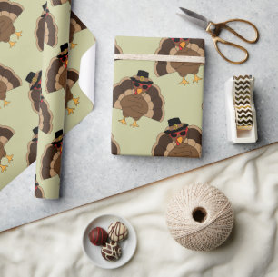 Papier Cadeau Cool Turquie Thanksgiving fun brun vert motif