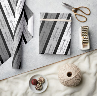 Papier Cadeau Cool violon moderne Motif rayé rétro chic gris