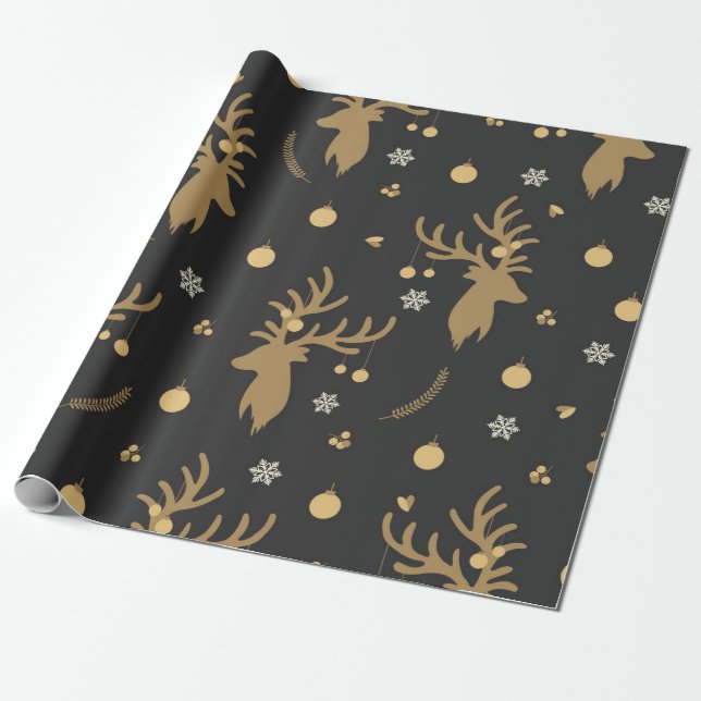 Papier Cadeau Coordination du Motif de Noël Reindeer (Déroulé)