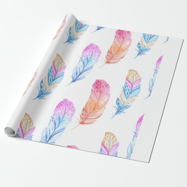 Papier Cadeau Copie 3 de plume de Boho d'aquarelle (Déroulé)
