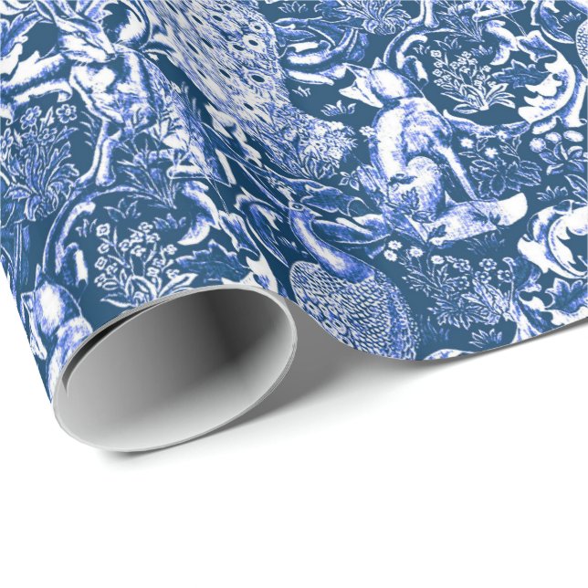 Papier Cadeau Copie, bleu et blanc de paon de Nouveau d'art (Coin rond)