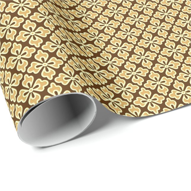 Papier Cadeau Copie, caramel et brun chocolat floraux de kimono (Coin rond)