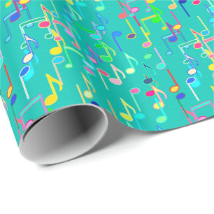 Papier Cadeau Copie de notes musicales - turquoise, multi