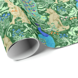 Papier Cadeau Copie de paon de Nouveau d'art, bleu de cobalt et