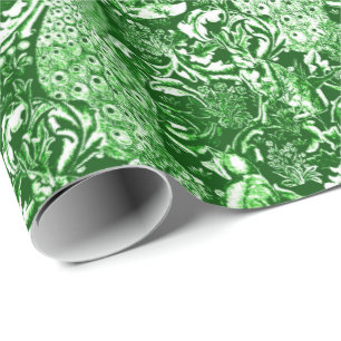 Papier Cadeau Copie de paon de Nouveau d'art, Forest Green