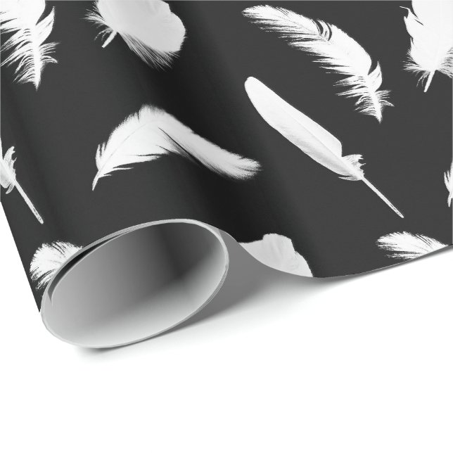 Papier Cadeau Copie de plume blanche sur le noir (Coin rond)