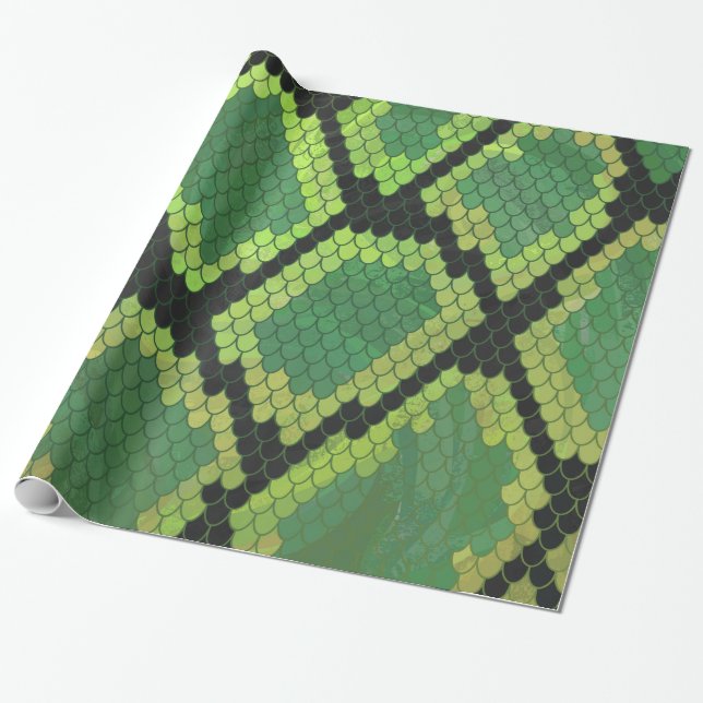 Papier Cadeau Copie noire et verte de serpent (Déroulé)