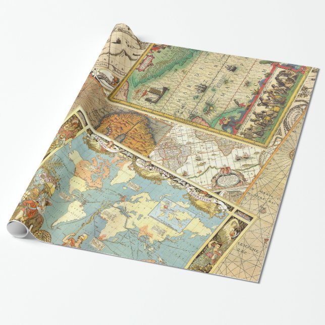 Papier Cadeau Copie vintage de carte (Déroulé)