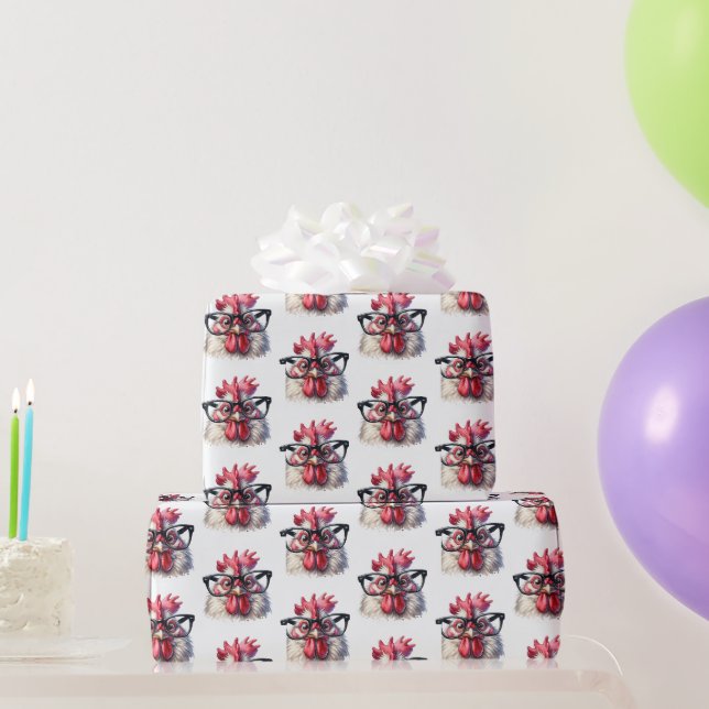 Papier Cadeau Coq Avec Verres Noirs (Cadeaux de fête)