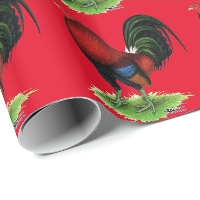 Papier Cadeau Coq de combat :  Rouge foncé (Coin rond)