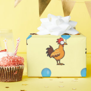 Papier Cadeau Coq de dessin animé tenant un ballon bleu