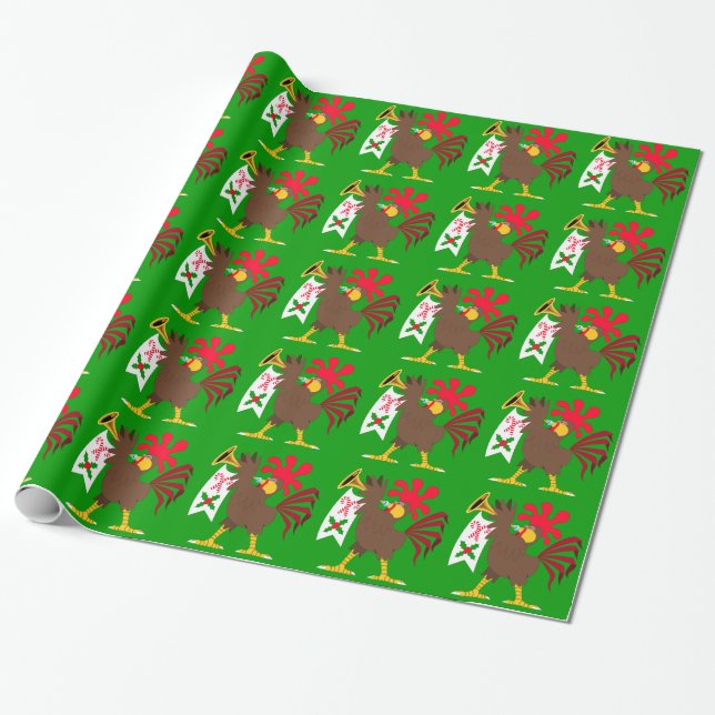 Papier Cadeau Coq de Noël (Déroulé)