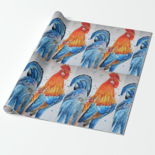 Papier Cadeau Coq rouge poulet poulet Rooster Aquarelle Wrapper