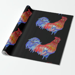 Papier Cadeau Coq rouge poulet poulet Rooster Watercolor Wrapper
