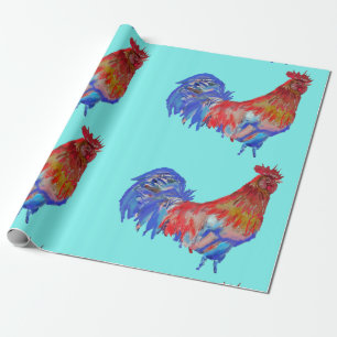 Papier Cadeau Coq rouge poulet poulet Rooster Watercolor Wrapper