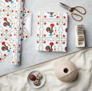 Papier Cadeau Coq traditionnel du Portugal en noir