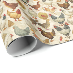 Papier Cadeau Coqs amusants poulets motif carrelé 