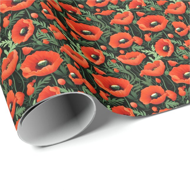 Papier Cadeau Coquelicots Fleurs Floral Feuillage Anniversaire  (Coin rond)