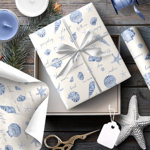 Papier Cadeau Coques Starfish Sun Fun Texte bleu ID918