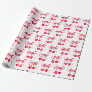 Papier Cadeau Coquette Blush Pink Bow Cherry Girls mignonne