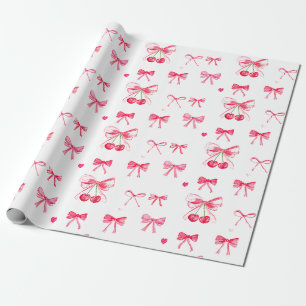 Papier Cadeau Coquette Blush Pink Bow Cherry Girls mignonne