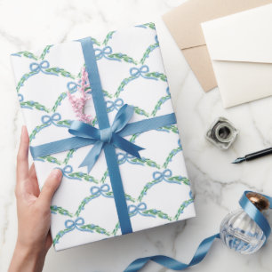 Papier Cadeau Coquette Côtière de l'Hiver Bleu Guirlande à Nœuds