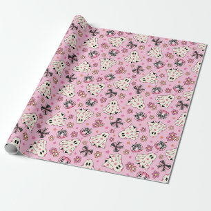 Papier Cadeau Coquette florale rose pâle Fantôme Citrouilles