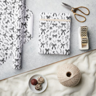 Papier Cadeau Coquette noir blanc Ruban Bows et fleurs