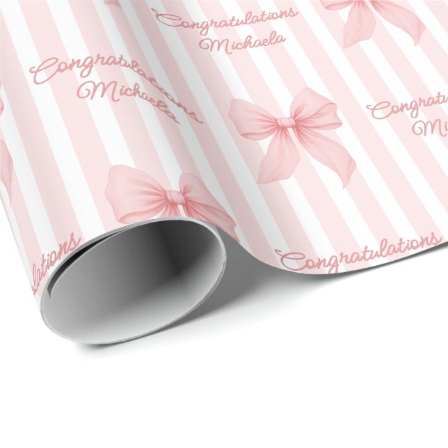 Papier Cadeau Coquette rose de message personnalisé Félicitation (Coin rond)