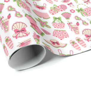 Papier Cadeau Coquette rose et verte Vacances d'été à la plage