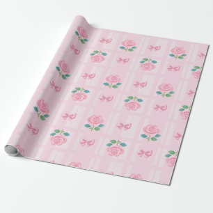 Papier Cadeau Coquette rose Preppy Ruban et Rose