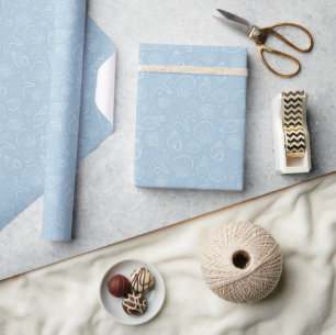 Papier Cadeau Coquillage Été Côtière Nautique Bohème Plage Bleu