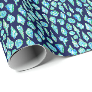 Papier Cadeau Coquillages Chic sur Fond Nuit