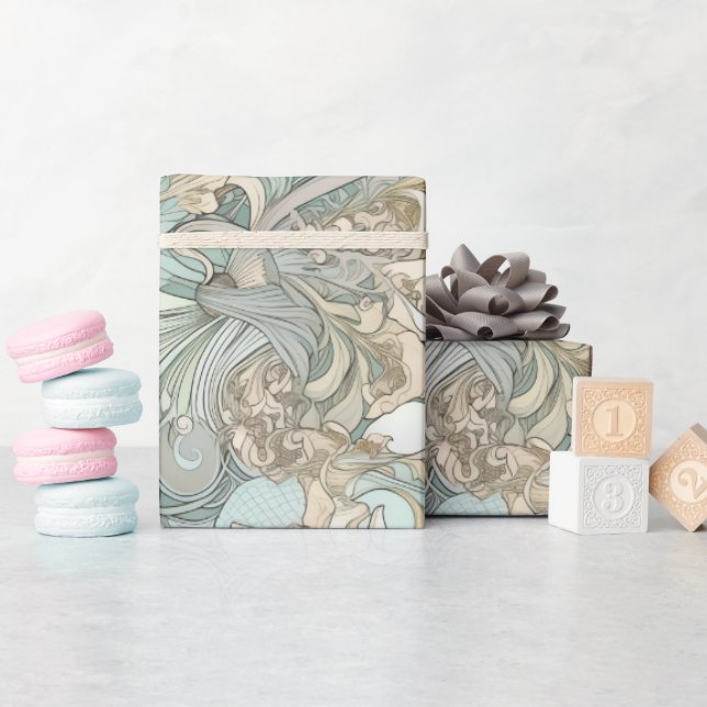 Papier Cadeau Coquillages de style Art nouveau Motif répétitif (Baby Shower)